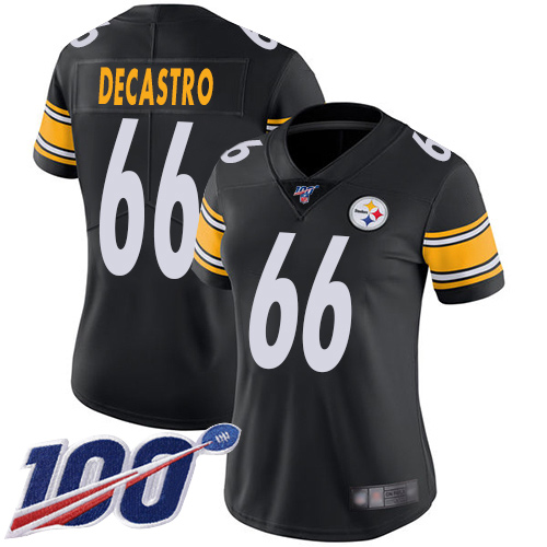 Women Pittsburgh Steelers Football #66 Limited Black David DeCastro Home 100th Season Vapor Untouchable Nike NFL Jersey
